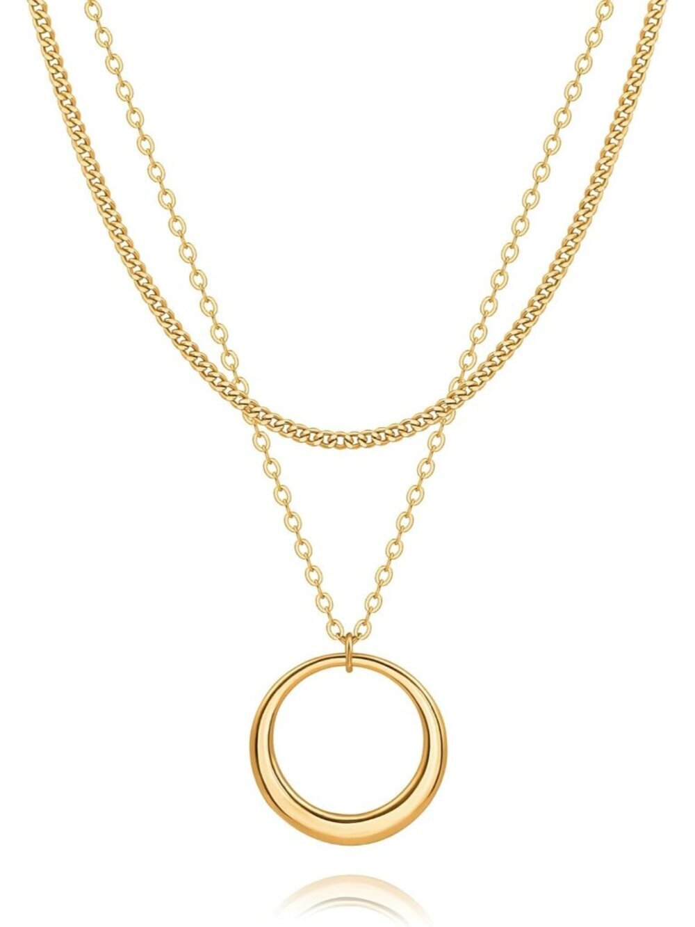 Women's Layered Circle Pearl 18 K Gold Plate Dainty Compass Chain Necklaces